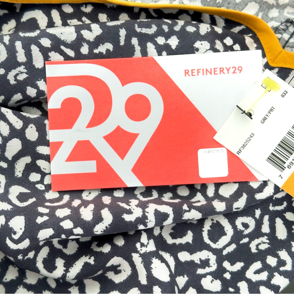 Refinery29 Gray White Print Spaghetti Strap Nwt Dress With Gold Trim Size S — image 8 of 8